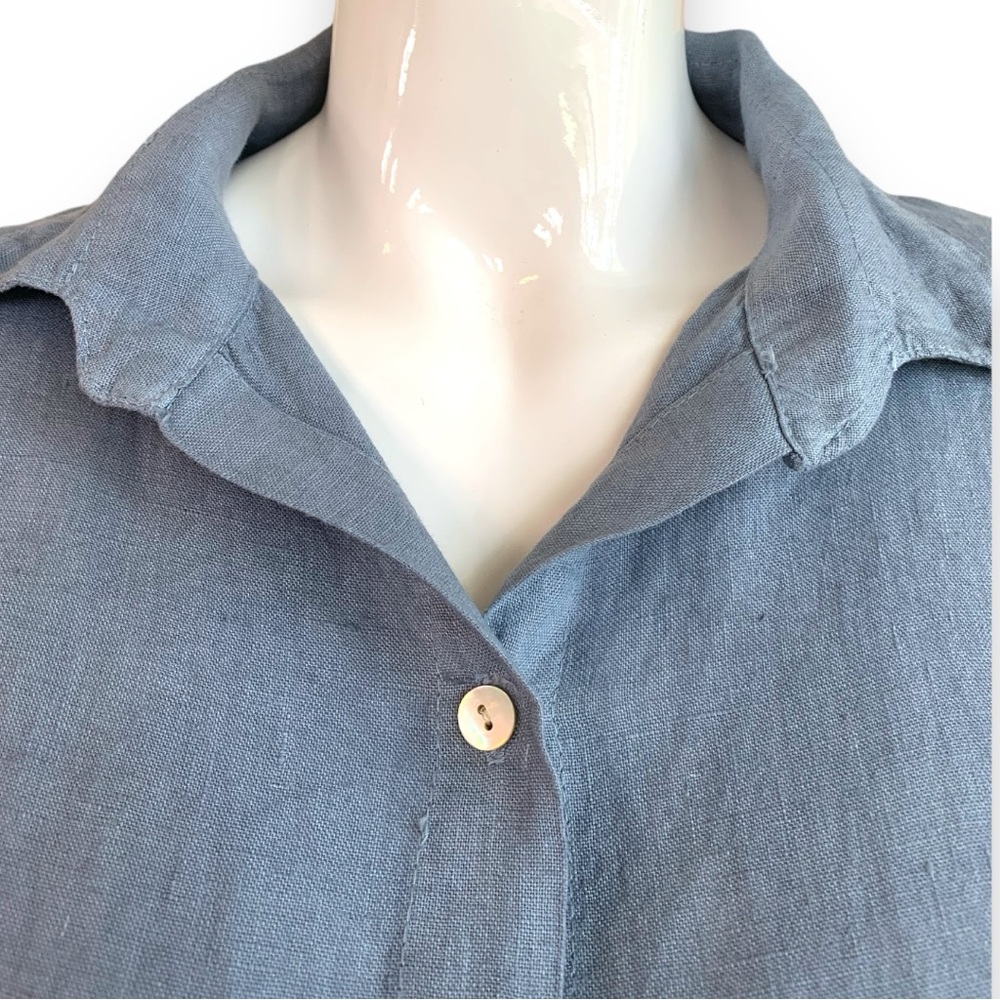 POLITA HEATHER BLUE LINEN FLARED SHIRT DRESS. WOMEN’S SIZE XL - Picture 5 of 9